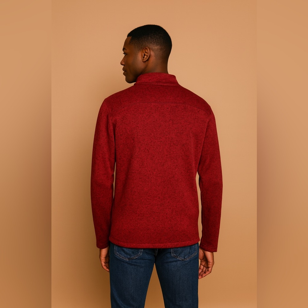 Jockey Mens Medium Red Quarter-Zip Pullover Fleece Sweater Casual Outdoor - Picture 3 of 15